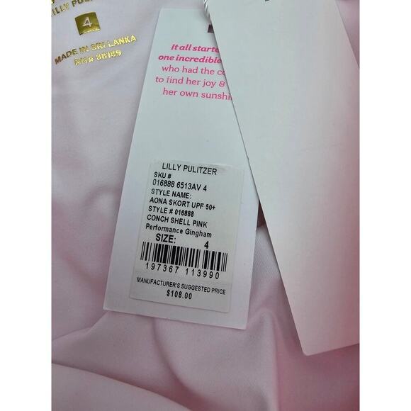 Lilly Pulitzer Women's Size 4 Conch Shell Pink Aona Gingham 15" Golf Skort NWT - Picture 7 of 10